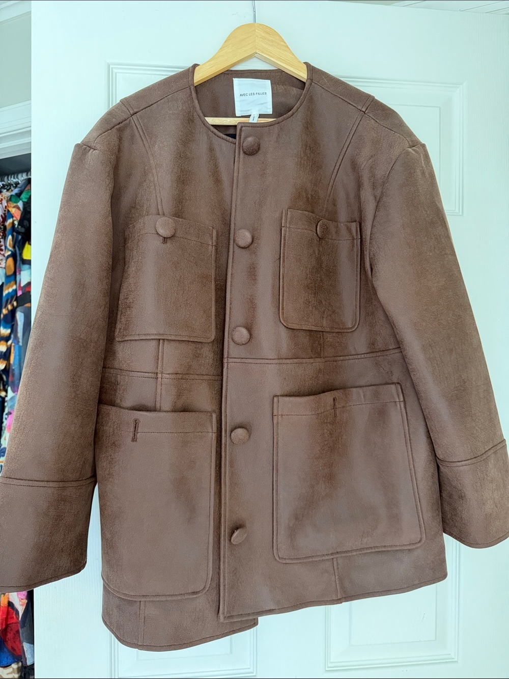 Avec Les Filles Brown Faux-Suede Kids Pea Coat with Patch Pockets